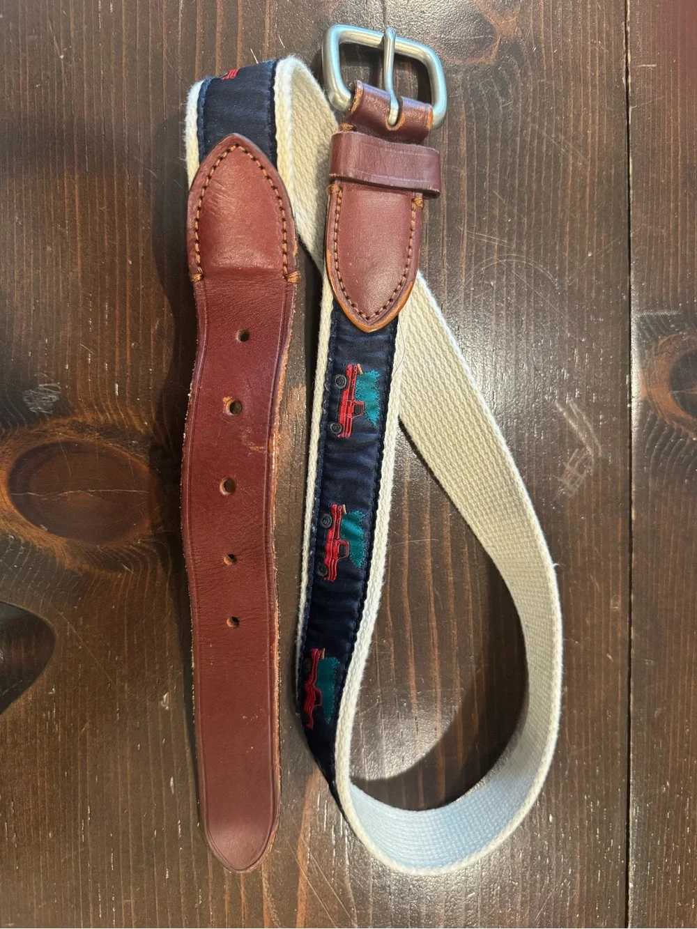 Crewcuts Navy & Brown Canvas Belt Christmas Tree in Truck Youth Holiday Preppy